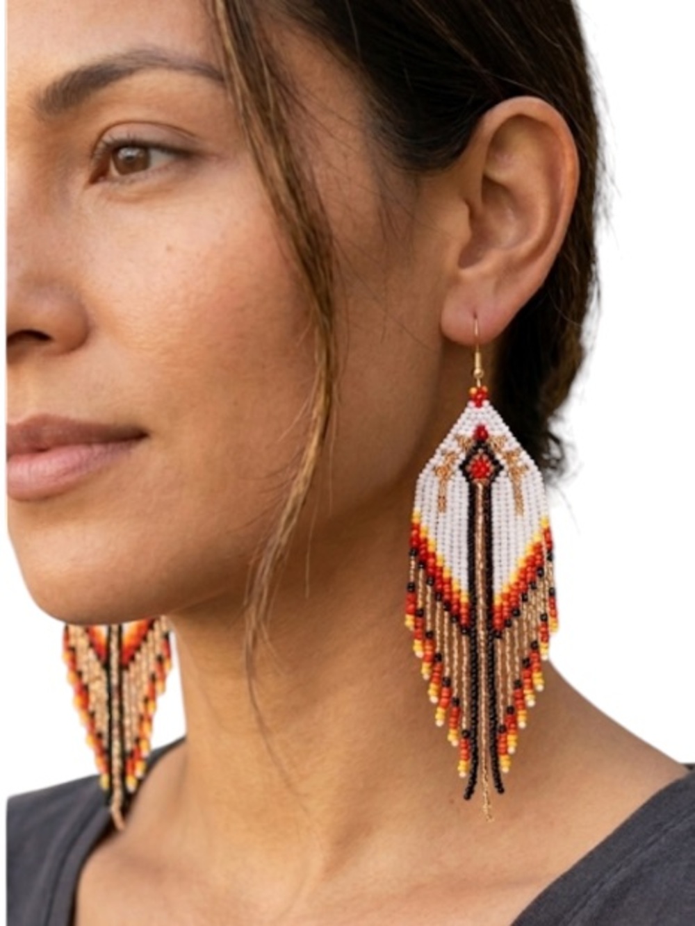 Boho Beaded Fringe Dangle Earrings Southwestern Western Statement Jewelry